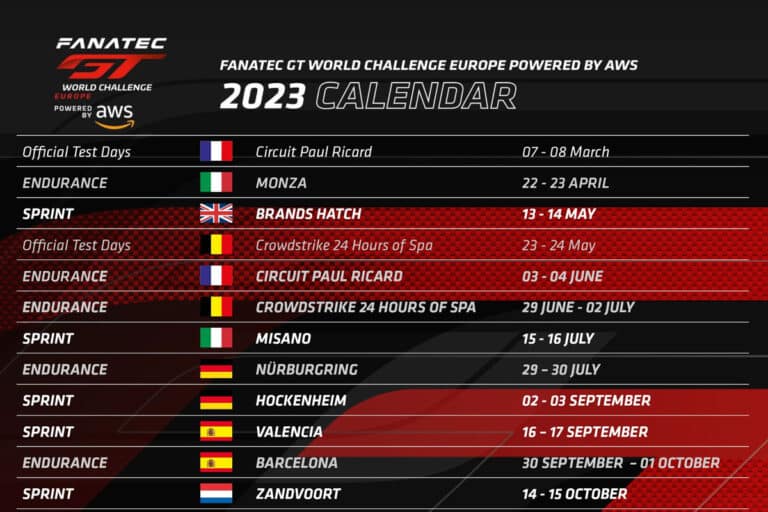 Calendrier GT World Challenge Europe 2023 Endurance Mag