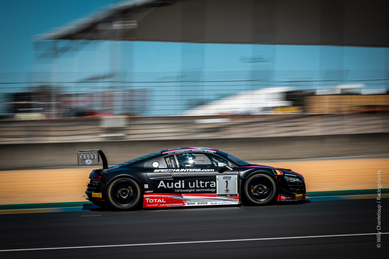 Parfum des 24 Heures de Spa-Francorchamps avec une Audi R8 LMS Ultra vue en 2012 avec l’équipage Stéphane Ortelli / Christopher Mies / Christopher Haase